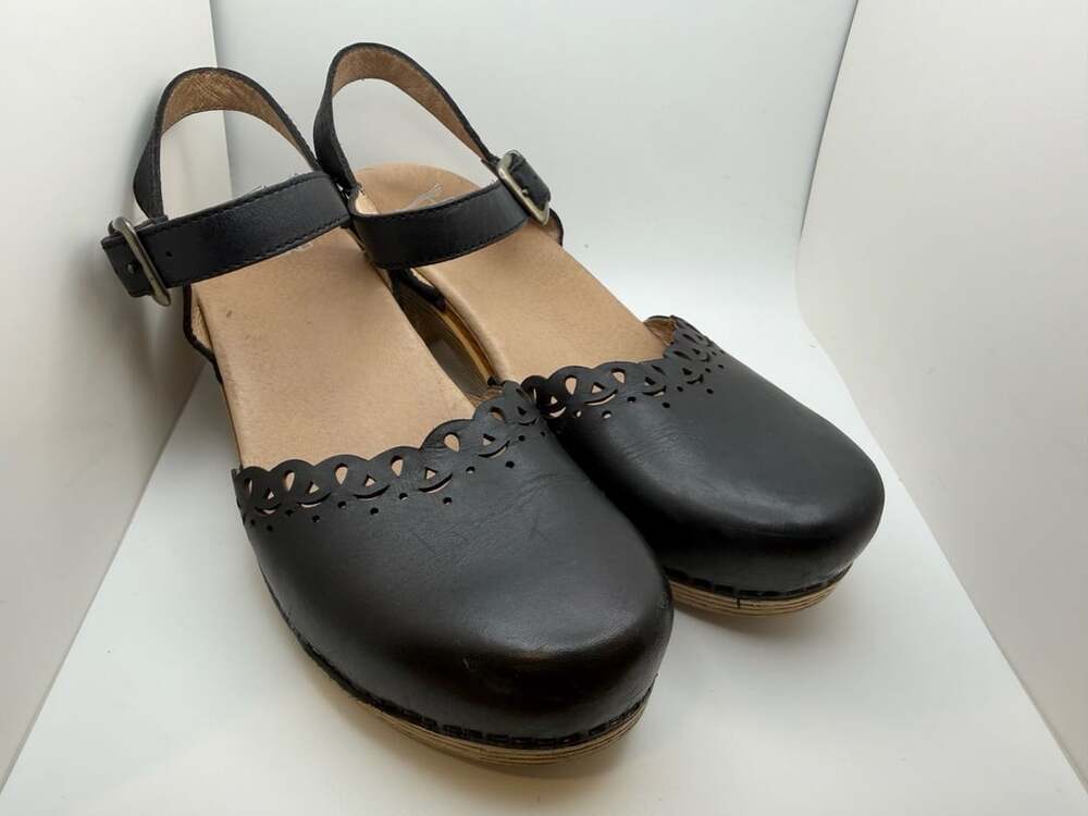 Dansko Marta Black Leather Ankle Strap Clog Sandals size 41